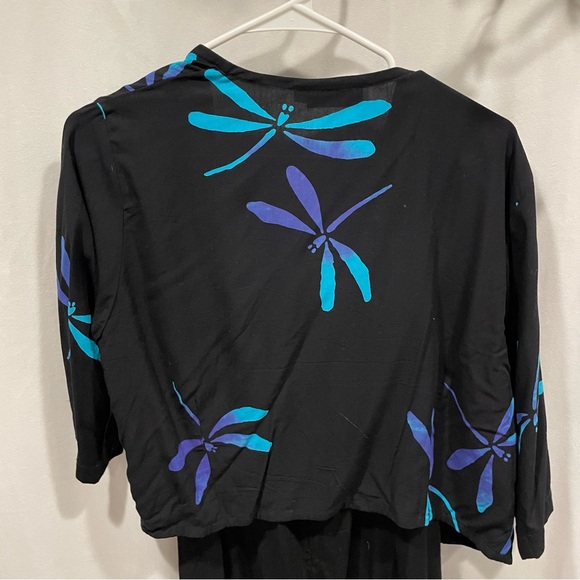 Cute Y2K tropical whimsigoth dragonfly sleeveless dress and beaded jacket batik - Picture 5 of 12